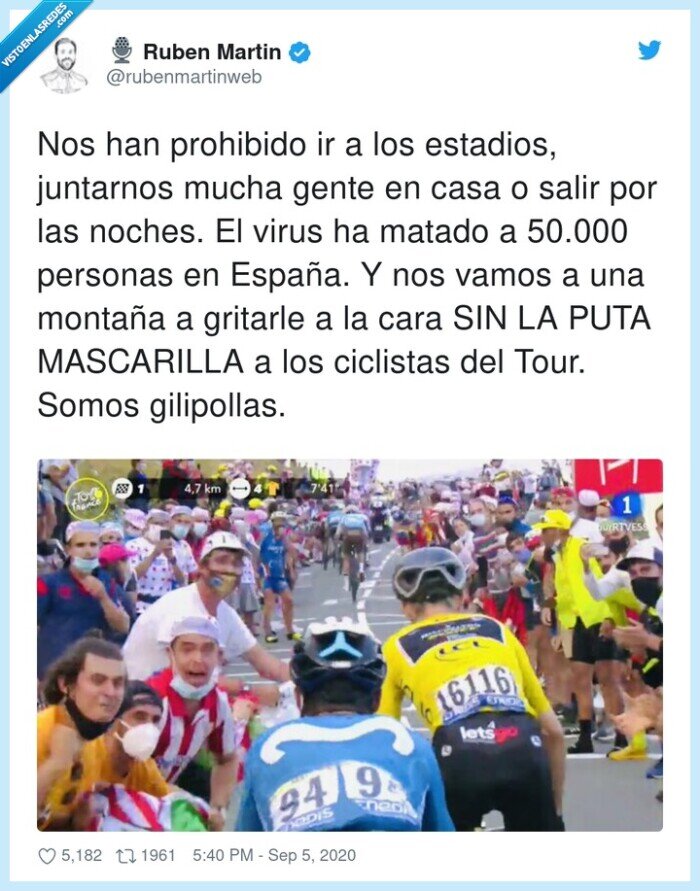 mascarilla,prohibido,ciclistas,estadios,juntarnos