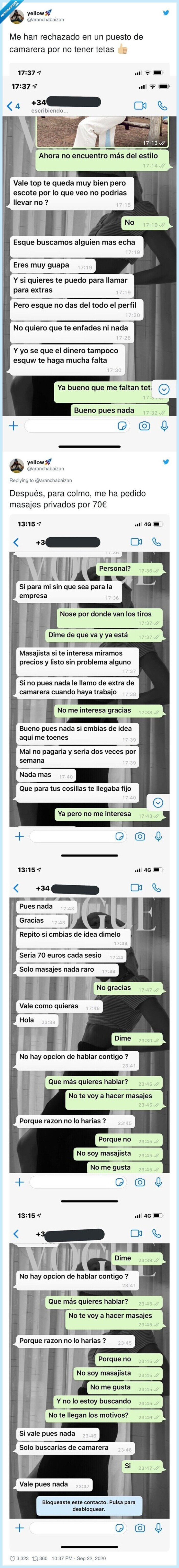 camarera,pechos,trabajo,proposición,indecente