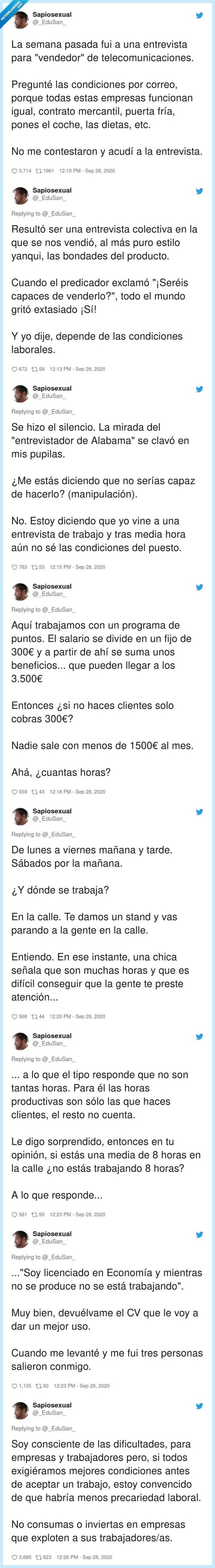 entrevista,vendedor,telecomunicaciones,surrealista,explotador