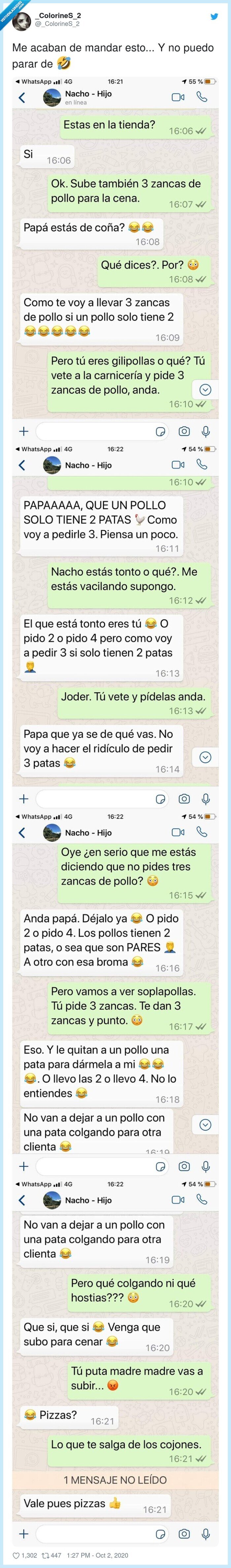 pollo,whatsapp,padre,hijo,pizza