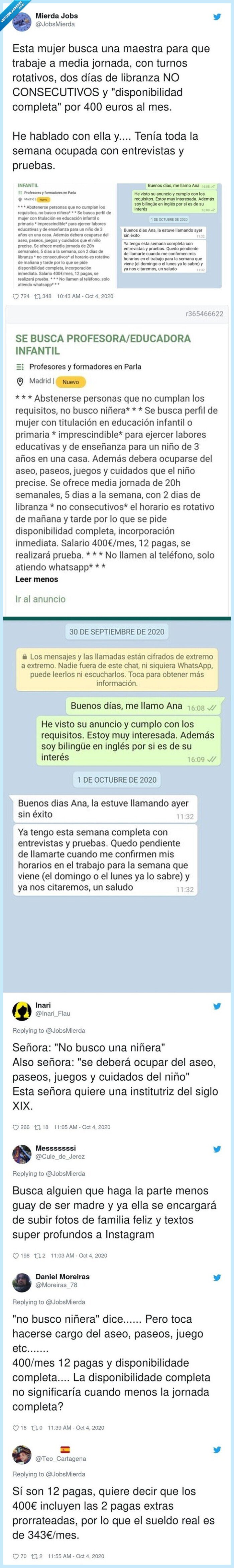 trabajo,oferta,profesora,infantil,sueldo,condiciones