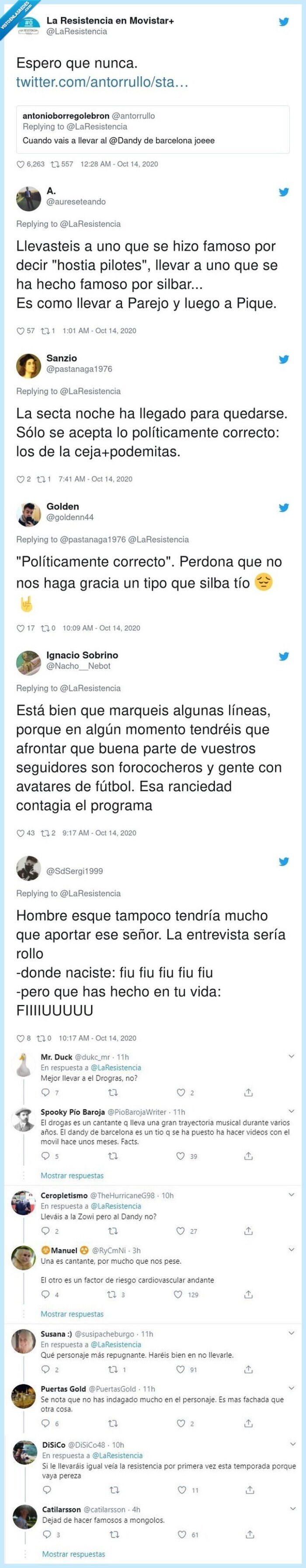 resistencia,dandy,barcelona,programa,twitter,respuesta,fan