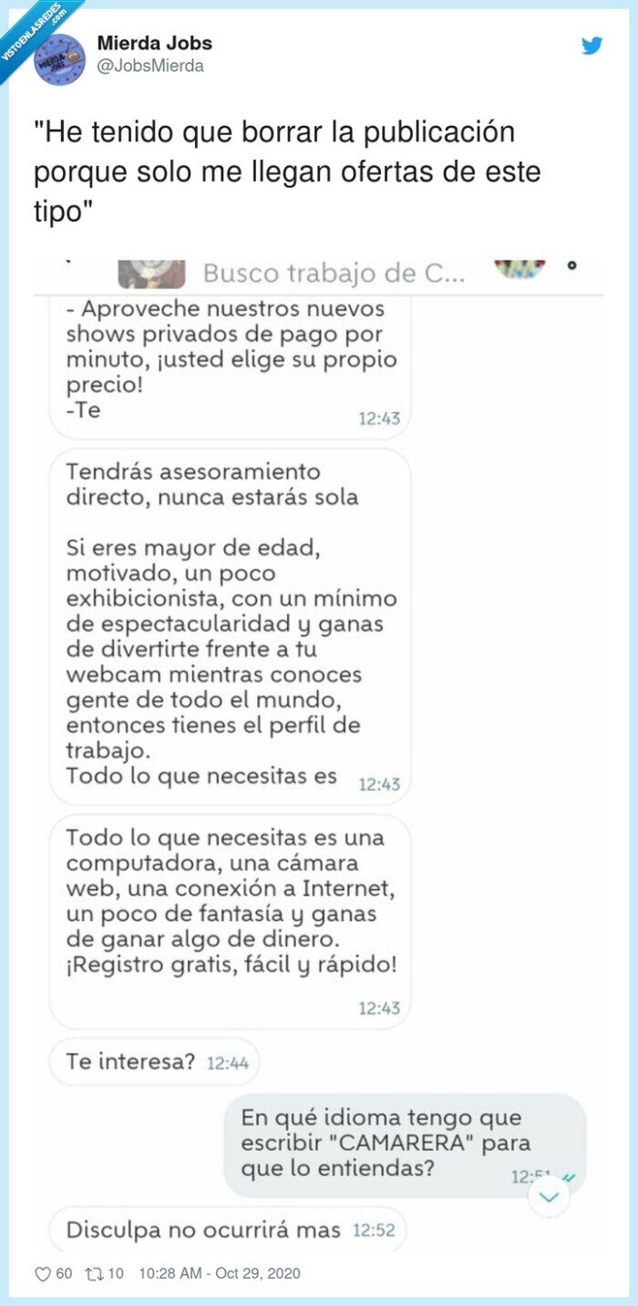 publicación,ofertas,camarera,borrar
