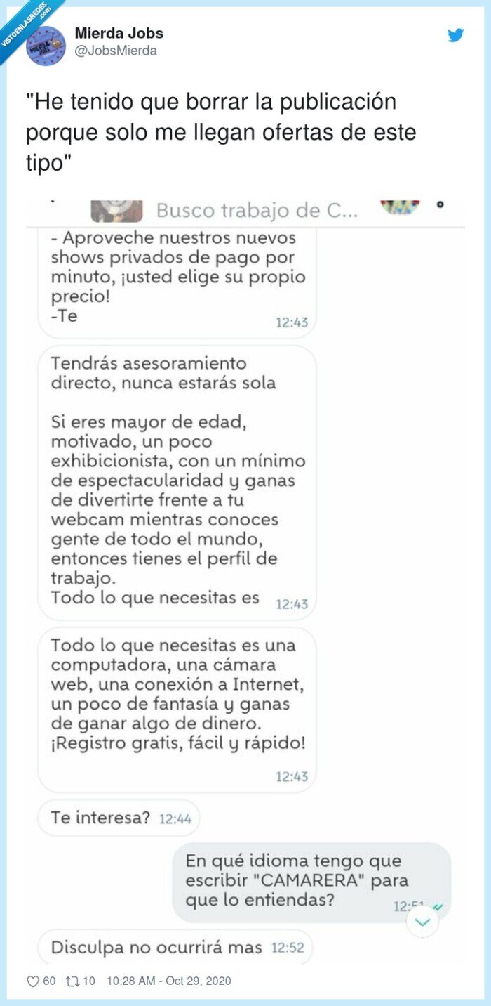 publicación,ofertas,camarera,borrar