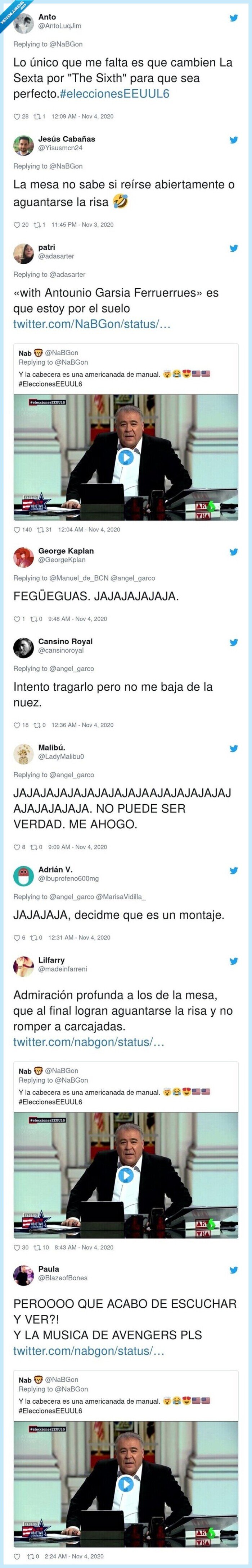 733598 - Cachondeo extremo e incredulidad con lo que ha hecho Ferreras en la presentación de las elecciones de los Estados Unidos; imposible fliparse más