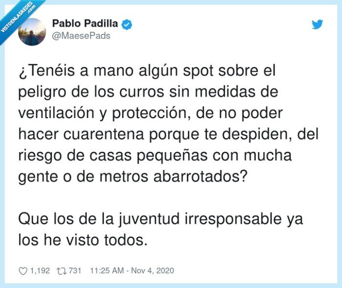 irresponsable,ventilación,protección,trabajos,cuarentena,despidos,juventud,spots