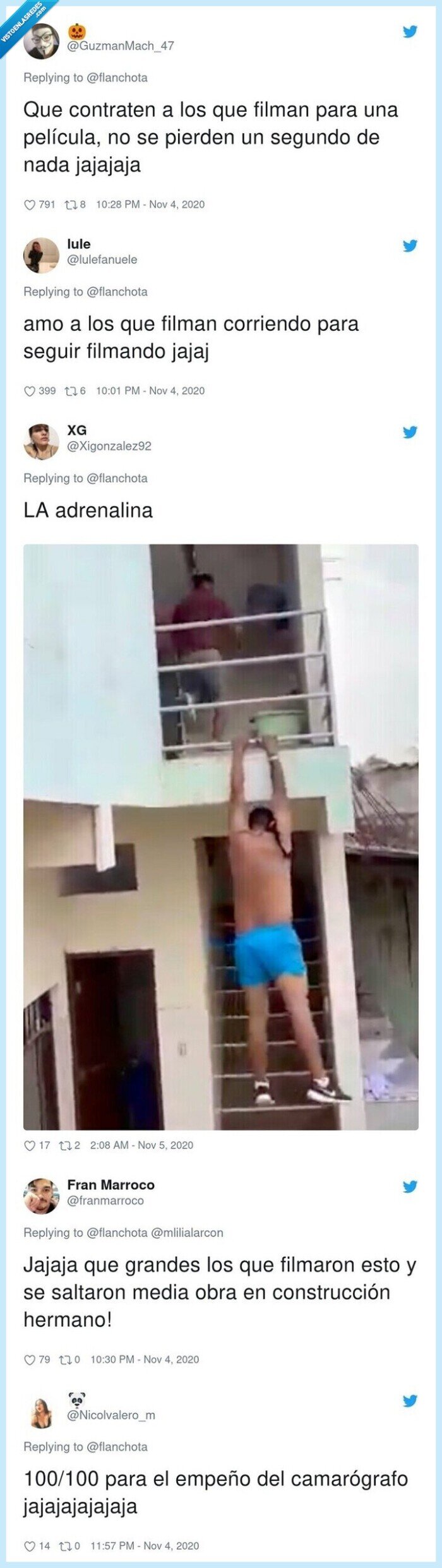 734925 - Graba como el amante de su vecina salta por el balcón tras la pillada del novio y empieza una persecución que podría ser la escena de una película de acción, por @flanchota