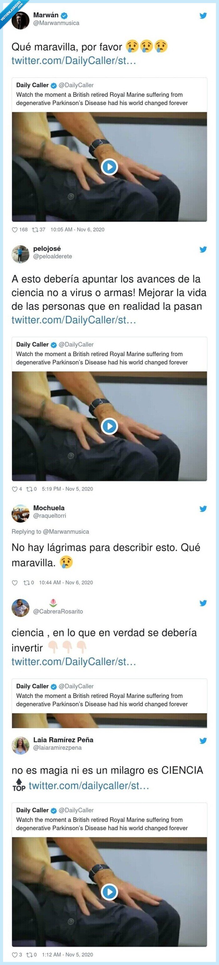 735858 - Un paciente de parkinson ve como le cambia la vida en un momento gracias a la ciencia y es imposible no emocionarse con su genial reacción, por @DailyCaller