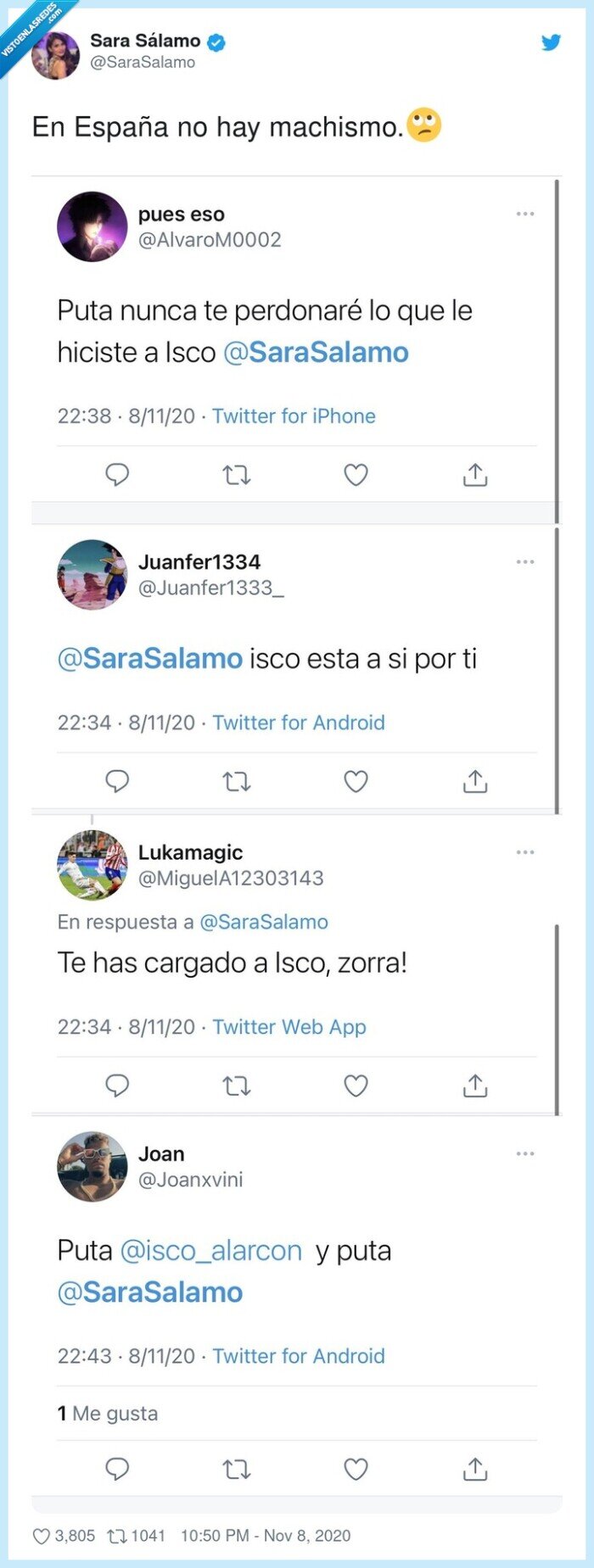 sara salamo,isco,futbol,insultos