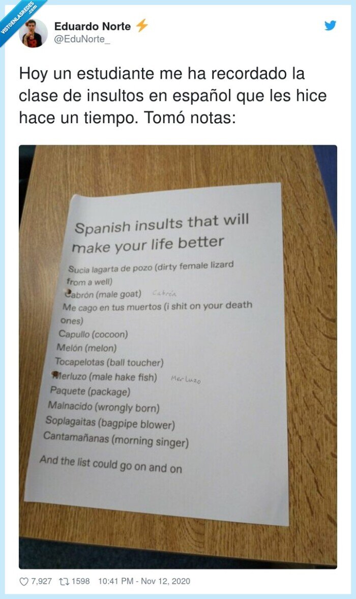 estudiante,recordado,insultos,español,tiempo,clase