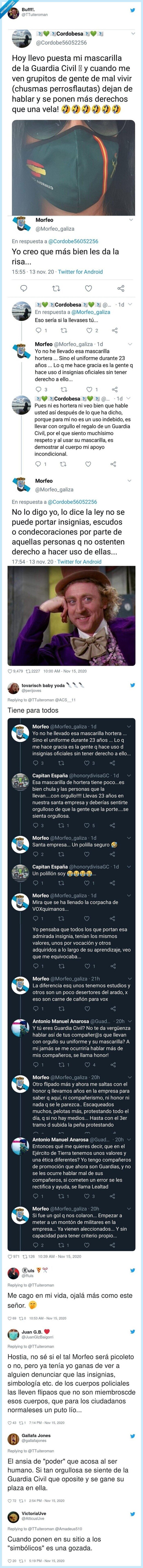 policía,guardiacivil,mascarilla,insignia,twitter,zasca