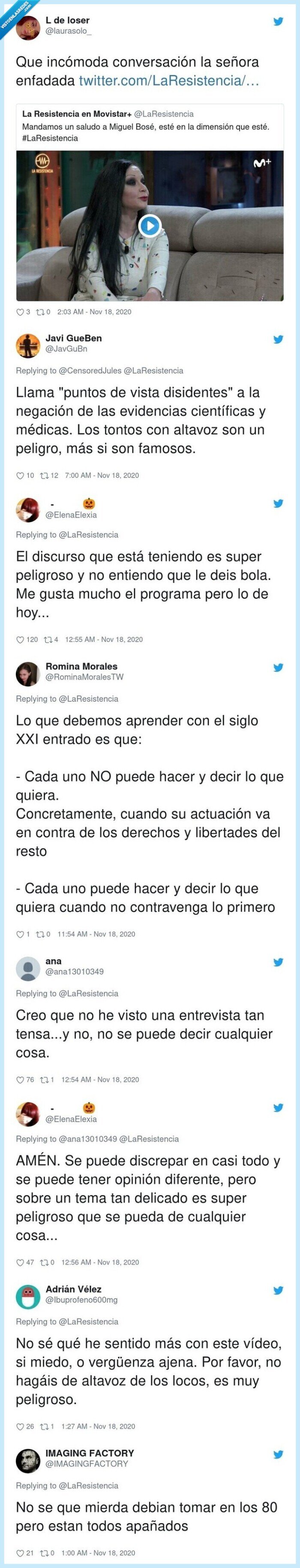 747308 - Broncano vive los minutos más tensos al frente de 'La Resistencia' al enfrentarse al discurso negacionista de Alaska y la audiencia acaba cabreadísima