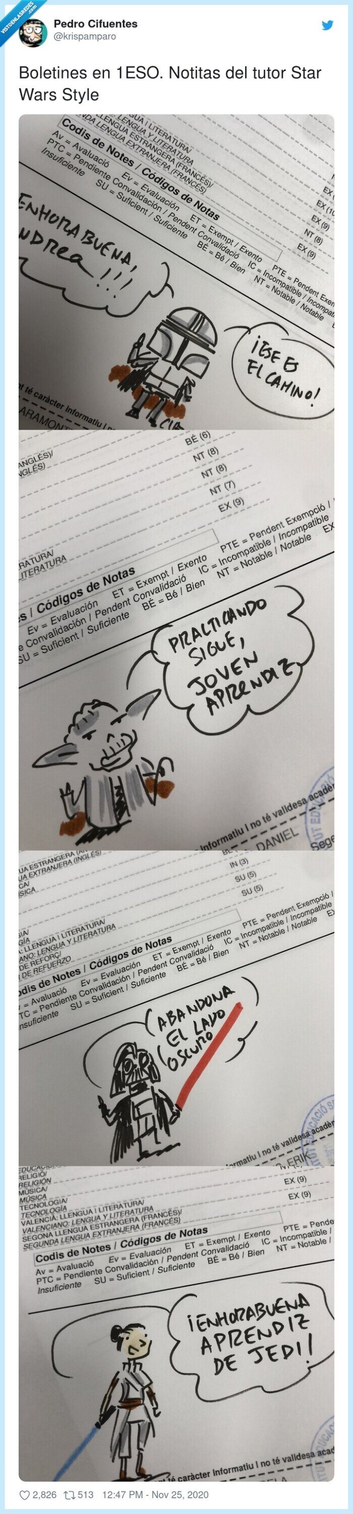 notas,profesor,dibujos,starwars,alumnos