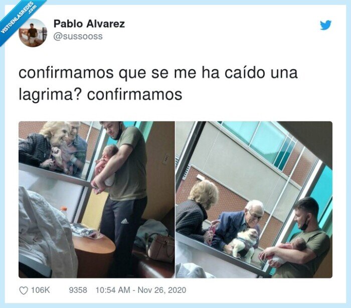 lágrima,bebé,nieto,abuelos,perro,hospital,covid,pandemia