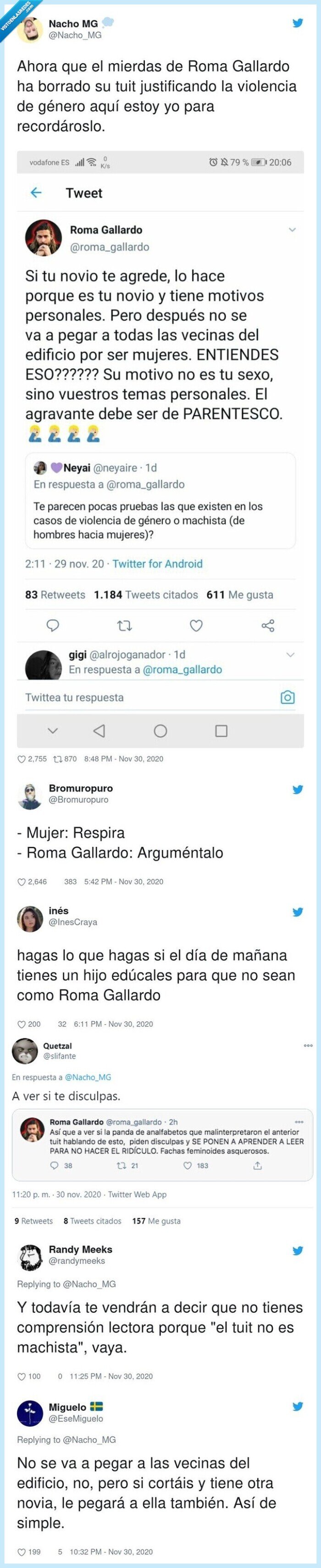 roma,gallardo,youtuber,violencia,género,tweet