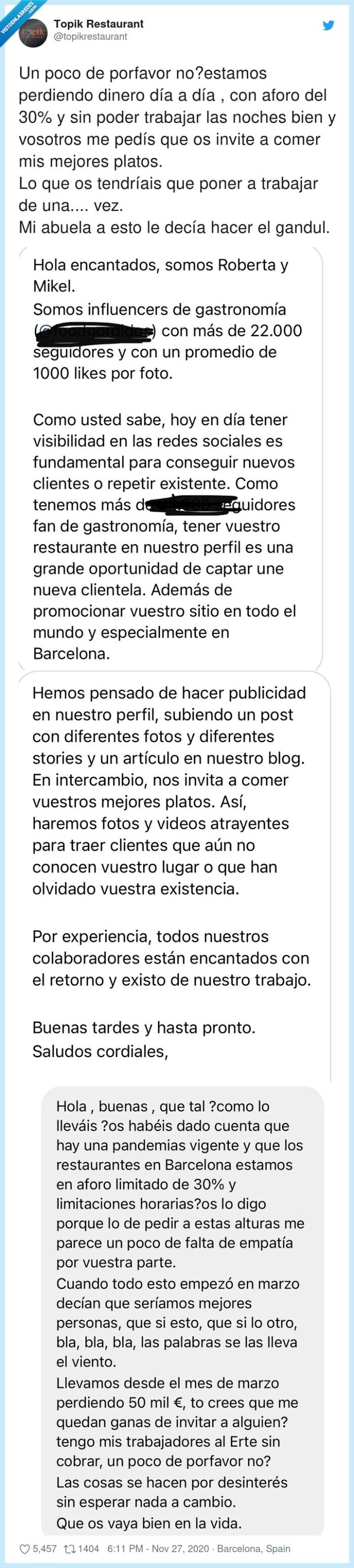 influencers,restaurante,comer,gratis,visibilidad