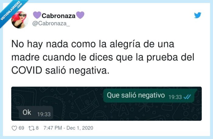 alegría,negativa,madre,prueba,covid
