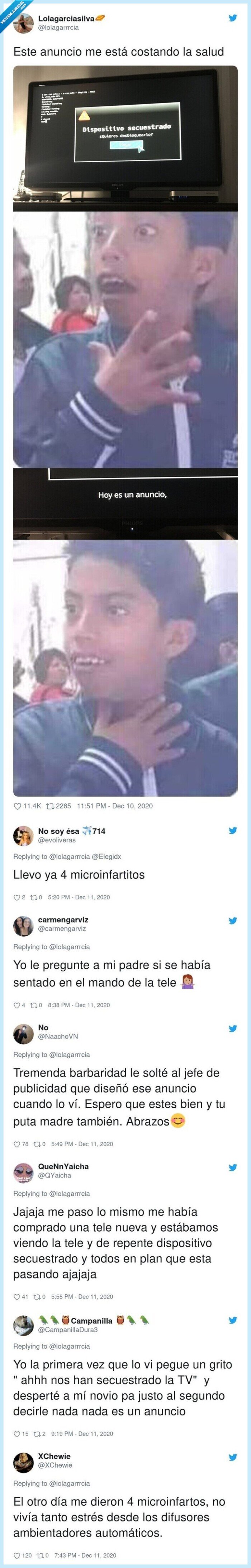 anuncio,televisión,virus,infarto,susto