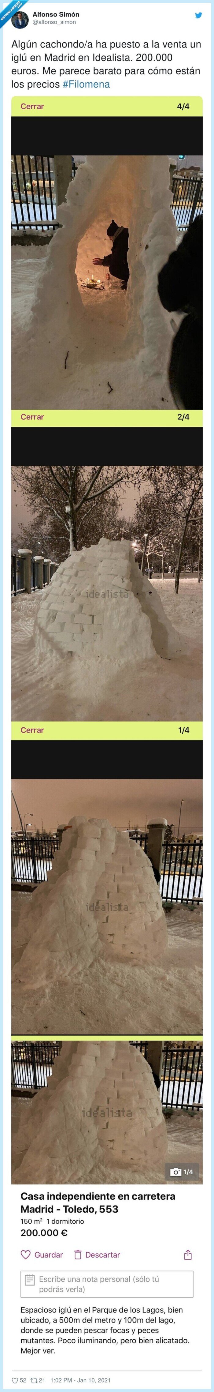 787302 - Brutal: Crean un iglú en Madrid y lo ponen a la venta en idealista con estas imágenes, por @alfonso_simon
