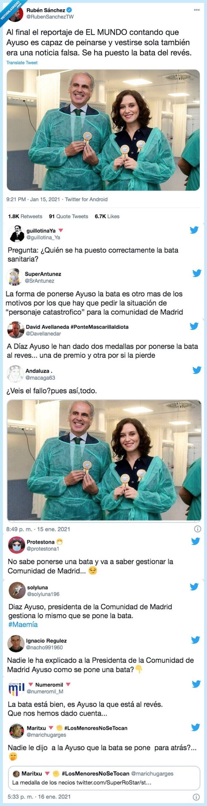 ayuso,bata,al revés,hospital