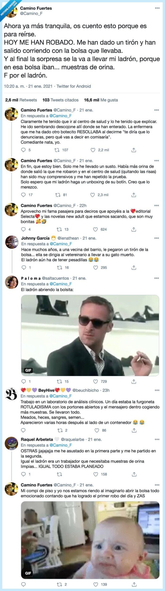 tranquila,corriendo,muestras,ladrón,sorpresa,llevaba,orina