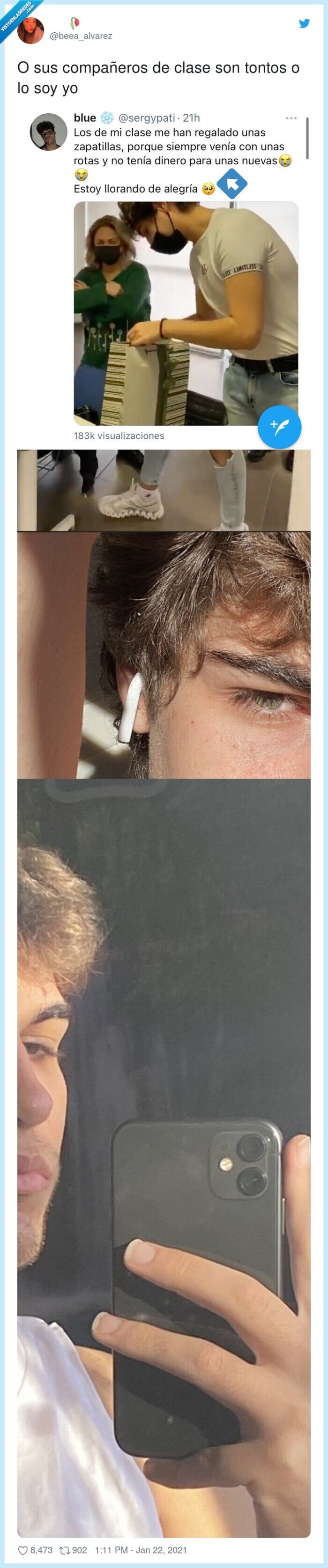 compañeros,tontos,clase,regalo,zapatillas,rico,pasta,dinero