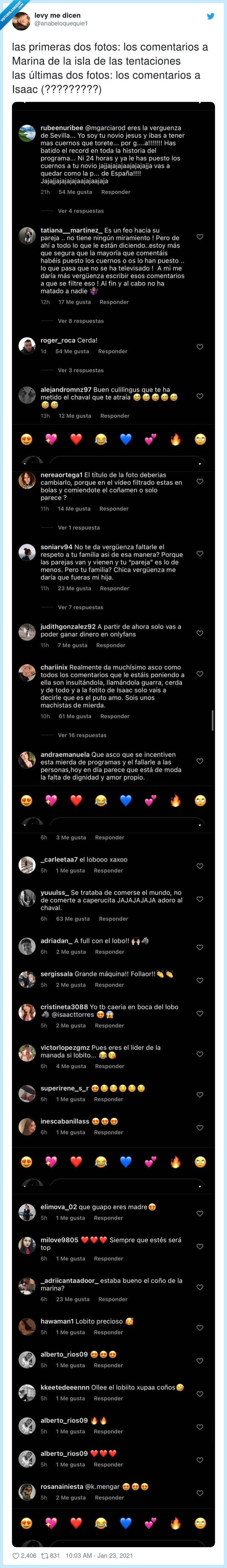 comentarios,la isla de las tentaciones,marina,isaac