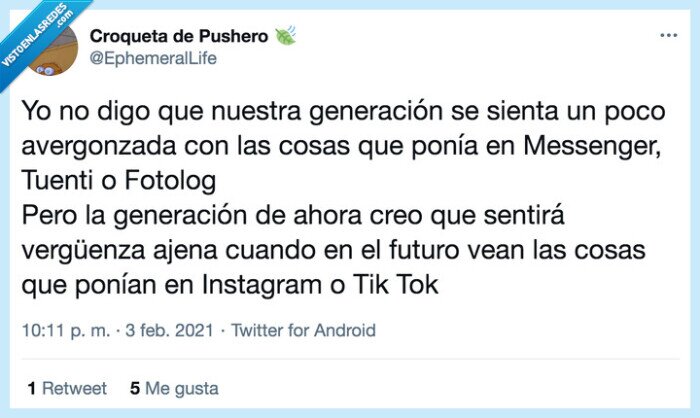 Tuenti,Messenger,zumbido,Fotolog,Tik Tok,Instagram,generación,90,actualidad