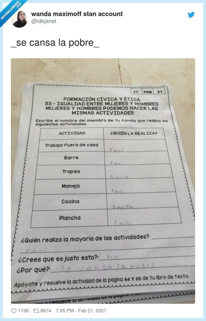 fani,se cansa,labores