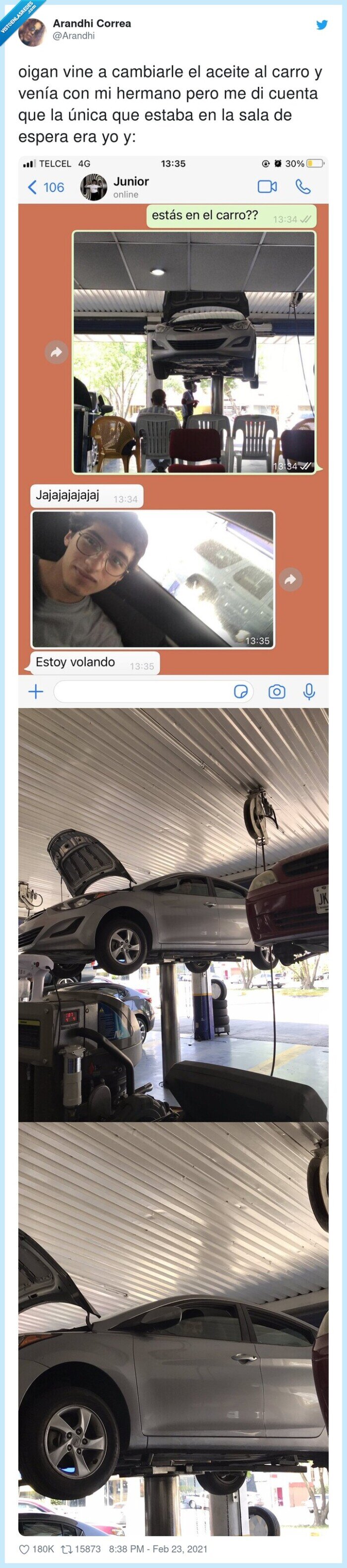 cambiarle,hermano,coche,aceite,dentro