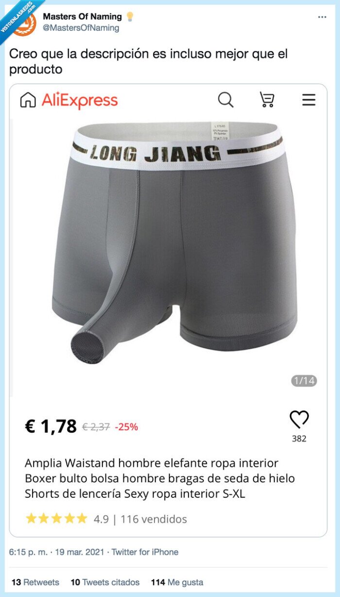 Los calzoncillos para hombre elefante vistos en Aliexpress por MastersOfNaming