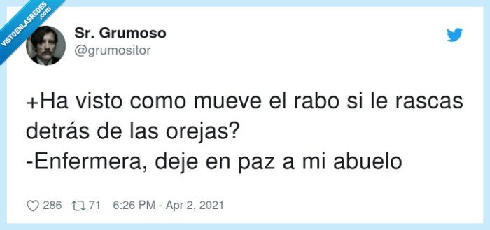 enfermera,detrás,rascar,orejas,abuelo