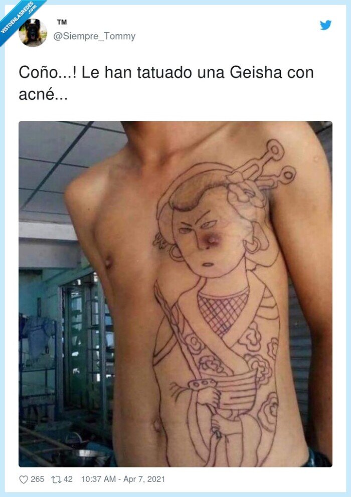 tatuaje,geisha,coño,acné,pezon