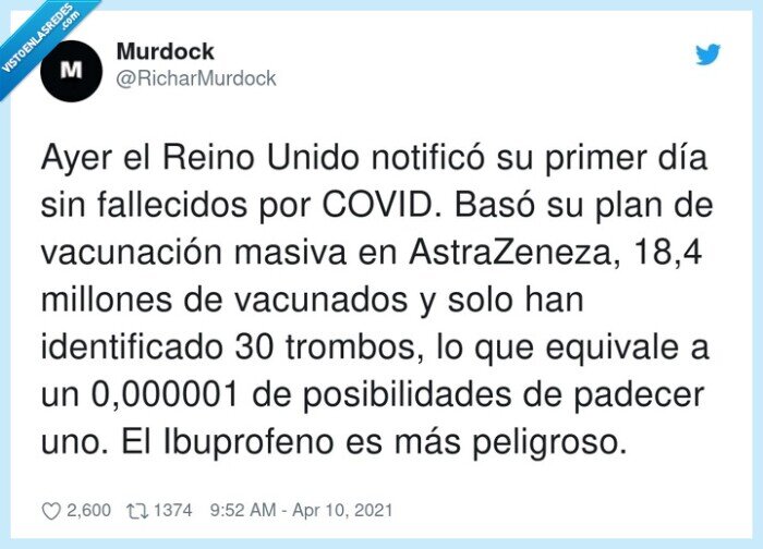 posibilidades,identificar,astrazeneza,vacunación,fallecidos,ibuprofeno,uk,reino unido,coronavirus