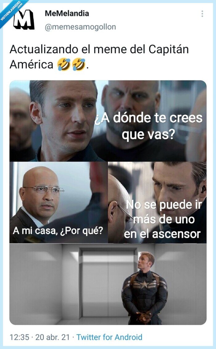 Capitán América,ascensor,distancia social,coroanvirus