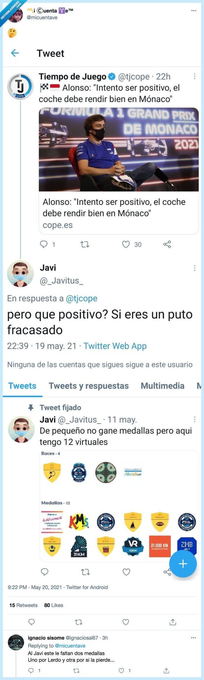 fernando alonso,medallas virtuales,fracaso