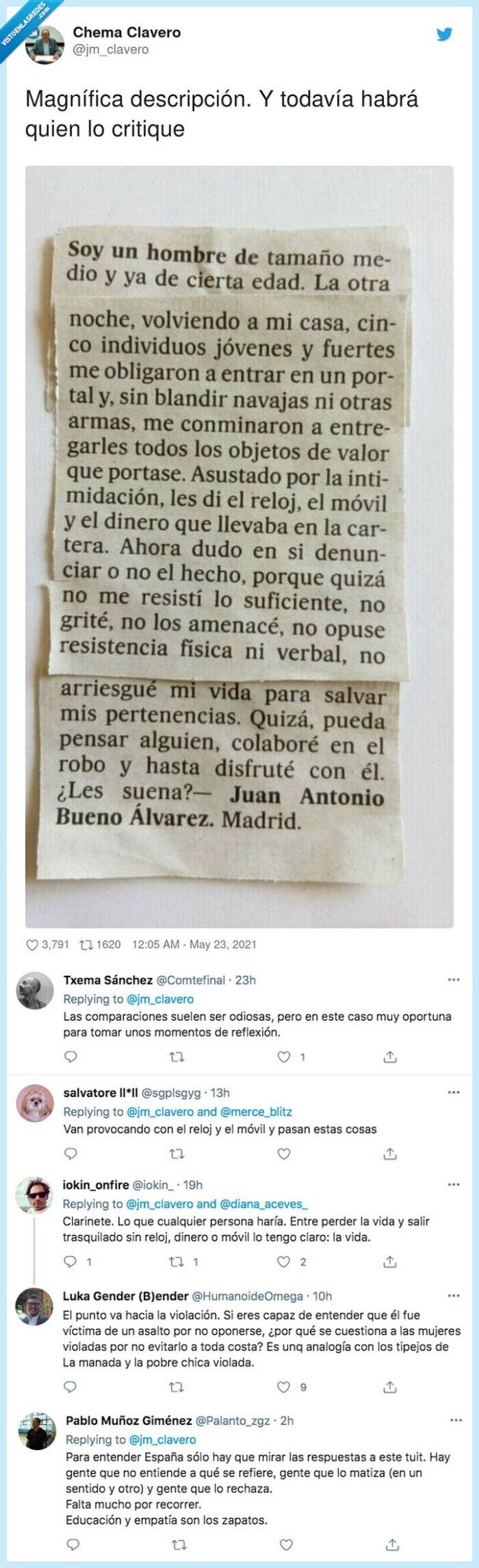 889923 - Quien escribió esto en el periódico merece un aplauso, por @jm_clavero