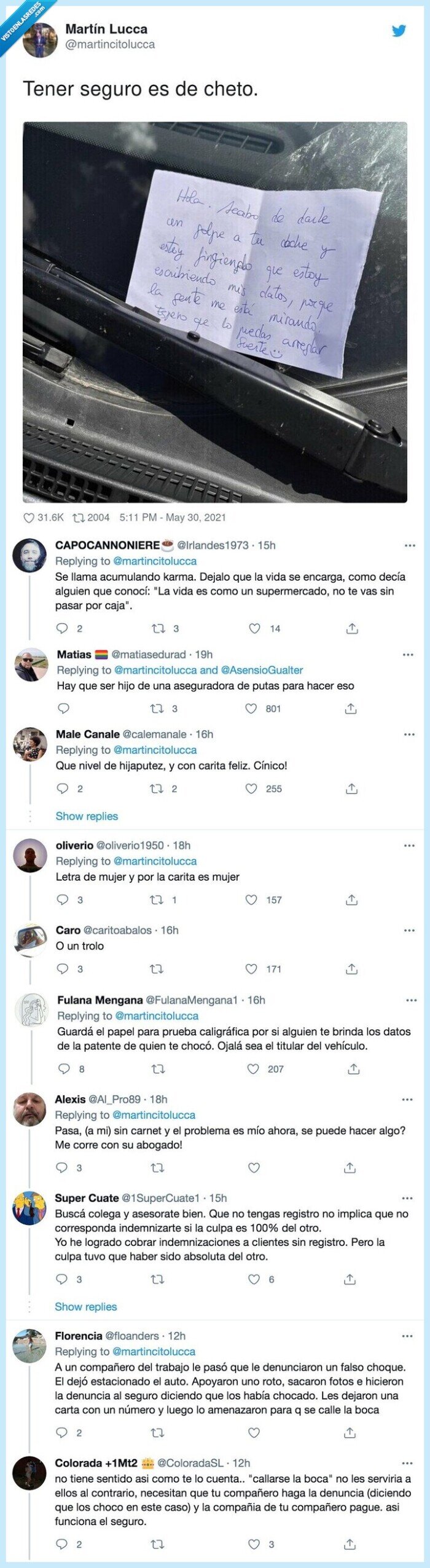 seguro,chocar,fingir,nota