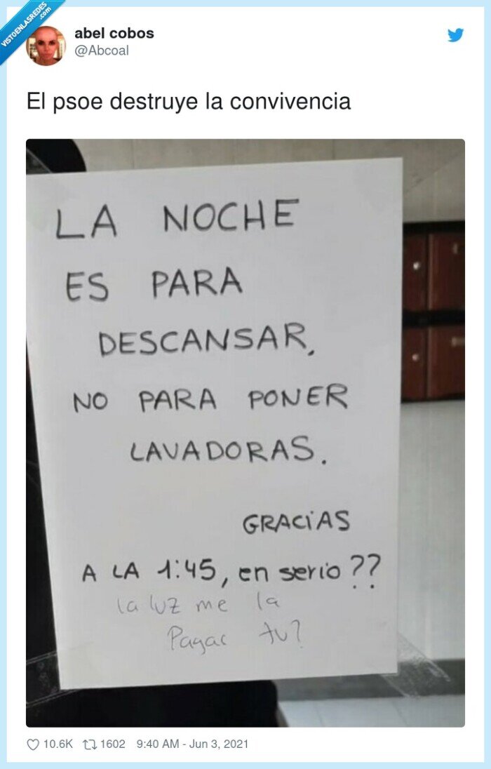 convivencia,lavadoras,madrugada,electricidad