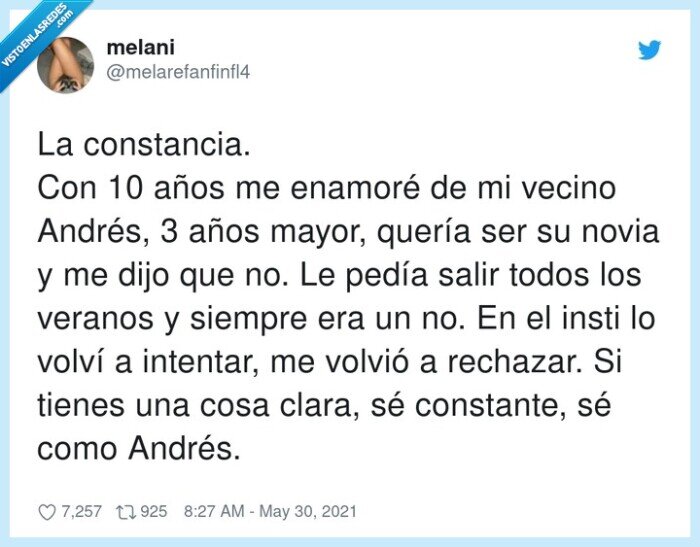 constancia,constante,intentar,enamorarse,rechazar,andrés