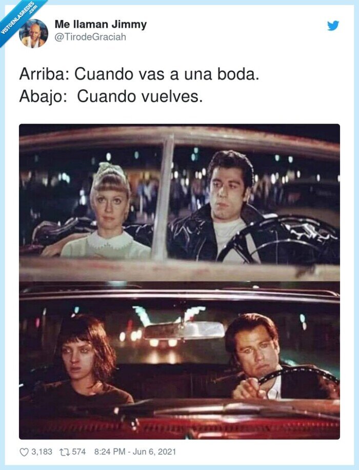 ir,volver,john travolta,grease,pulp fiction,boda