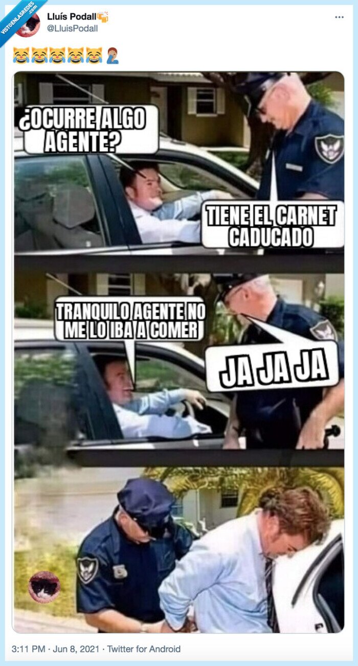 policía,arrestar,carnet,caducado,comer