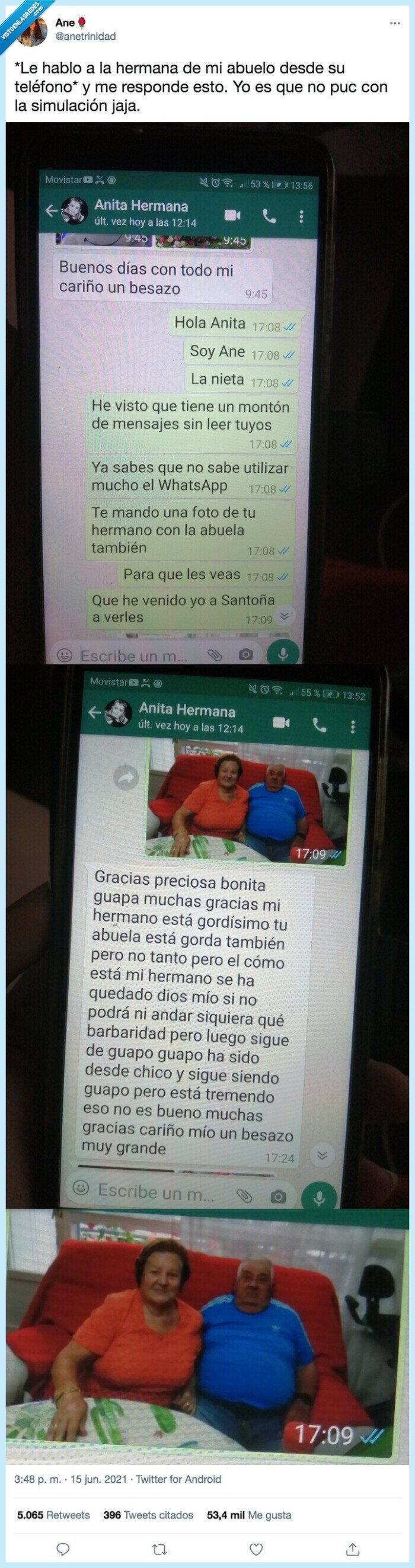 simulación,teléfono,responder,hermana,abuelo,gordo