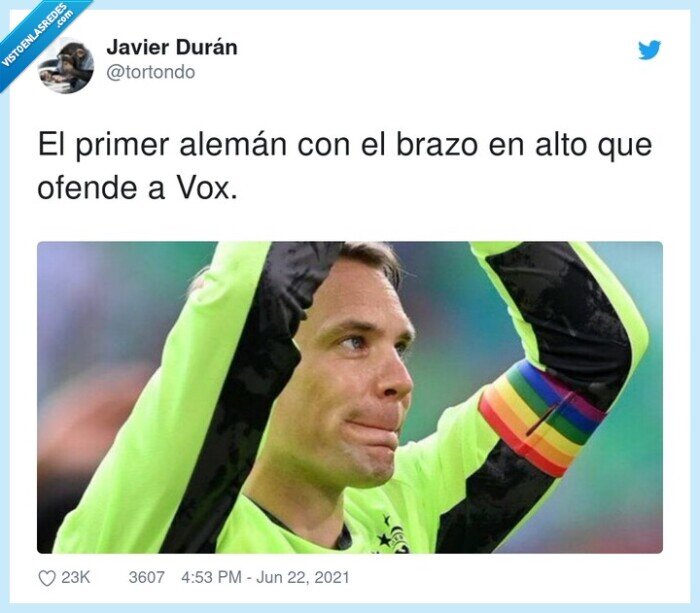 alemán,primer,ofender,brazo,alto,lgtbiq,neuer