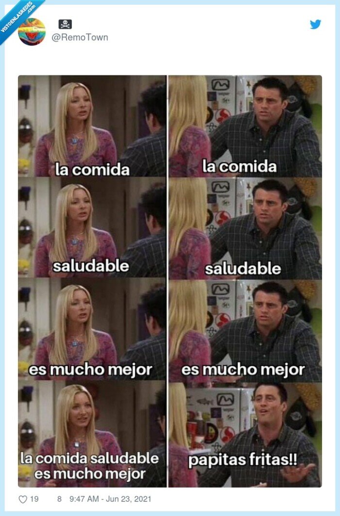 joey,phoebe,comida,saludable,patatas fritas