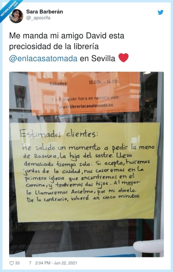 preciosidad,librería,sevilla,nota,puerta