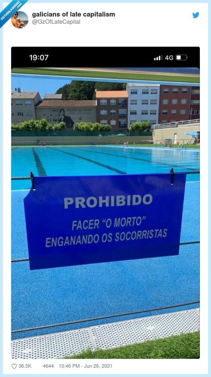 cartel,piscina,hacerse el muerto,gallegos