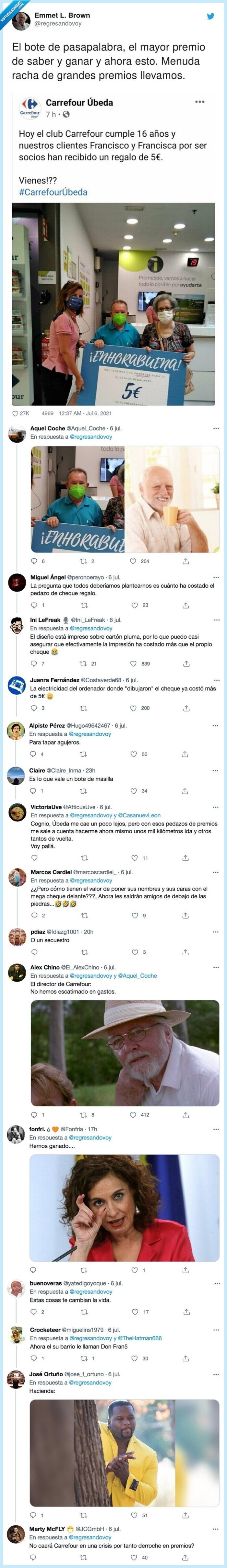 dinero,premio,cheque,rídiculo,5 euros,carrefour