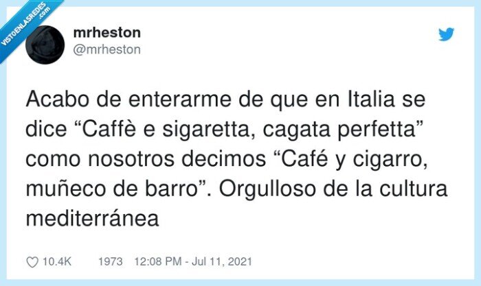 mediterránea,perfetta,sigaretta,orgulloso,caffè,refranes,italia,españa,muñeco de barro