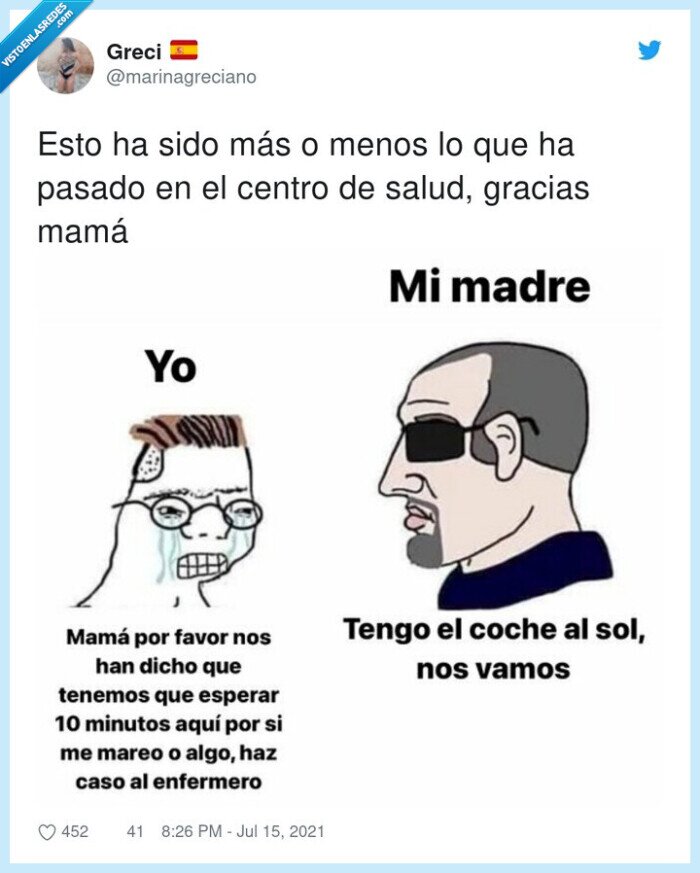 gracias,centro de salud,mamá,coche,al sol